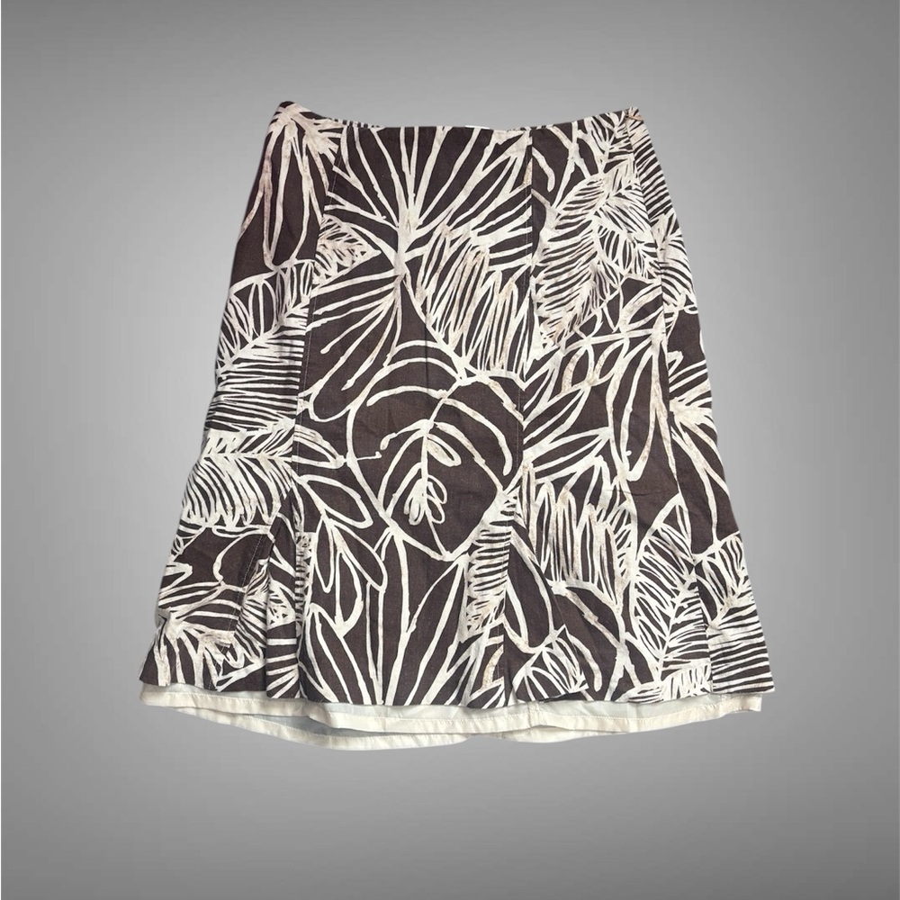 David N Printed A-Line Skirt - cream Leaf on Brown